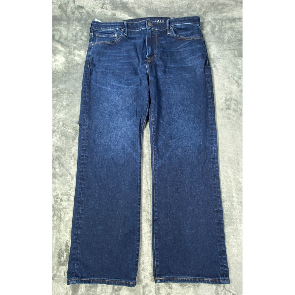 American Eagle Bootcut Jeans Mens 38x29 Blue AirFlex Stretch Whiskering Med Wash